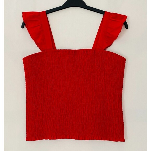 Old Navy Womens Top L Fitted Ruffle-Strap Fully Smocked Cropped Red NWT - Picture 1 of 9